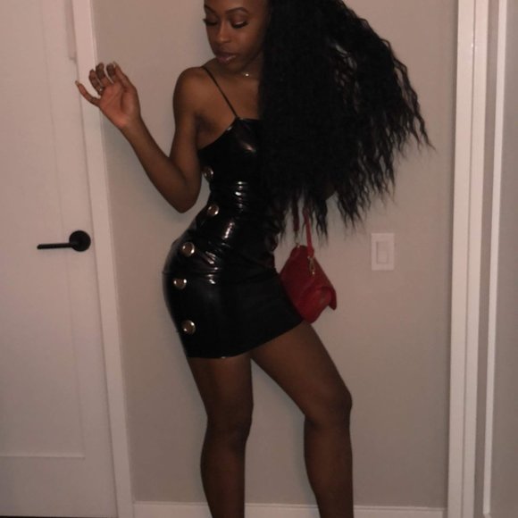 BlACK DRESS WITH SILVER CUTOUT CIRCLES ON SIDES - Picture 4 of 6